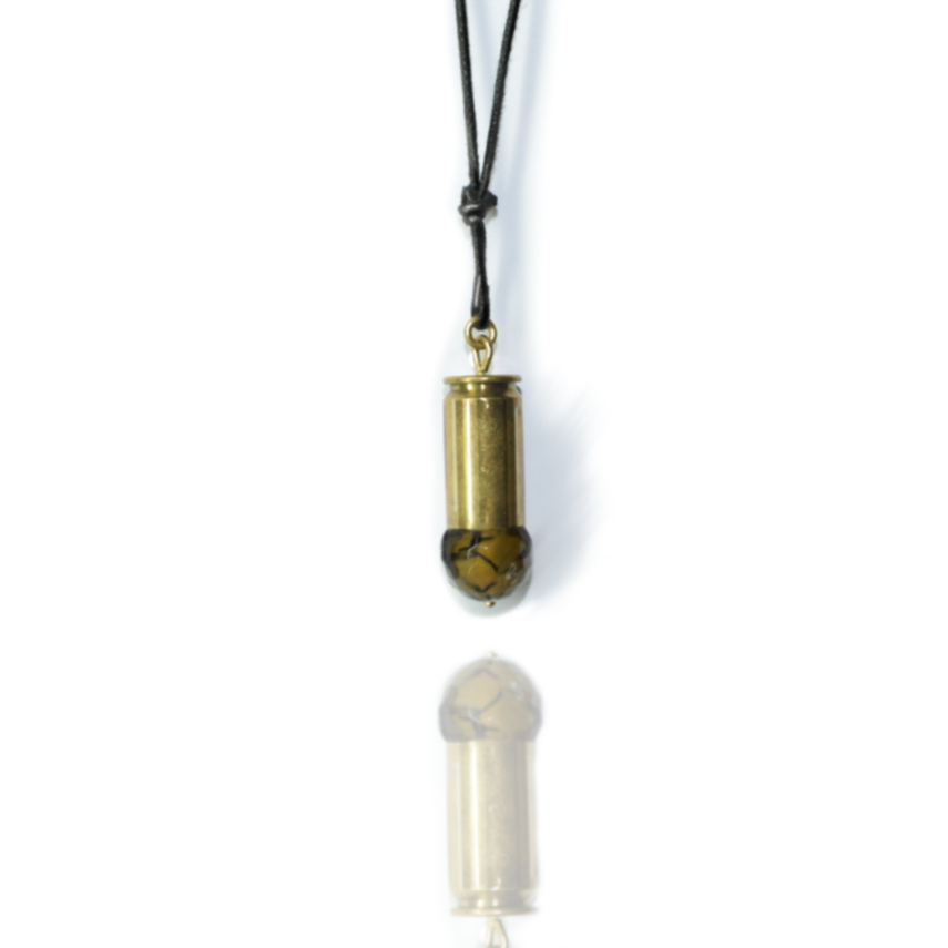 MAKE LOVE NOT WAR necklace agate stone green